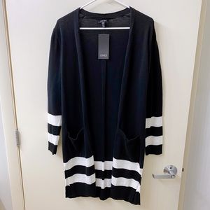 Jones New York: NWT! Black Cardigan, White Stripes